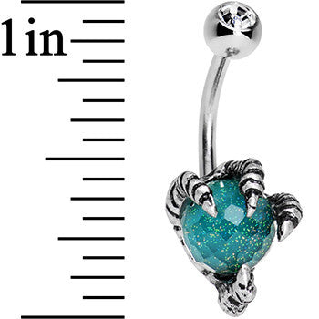 BodyCandy Clear Gem Aqua Globe Stainless Steel Take Me Talons Belly Ring — side view