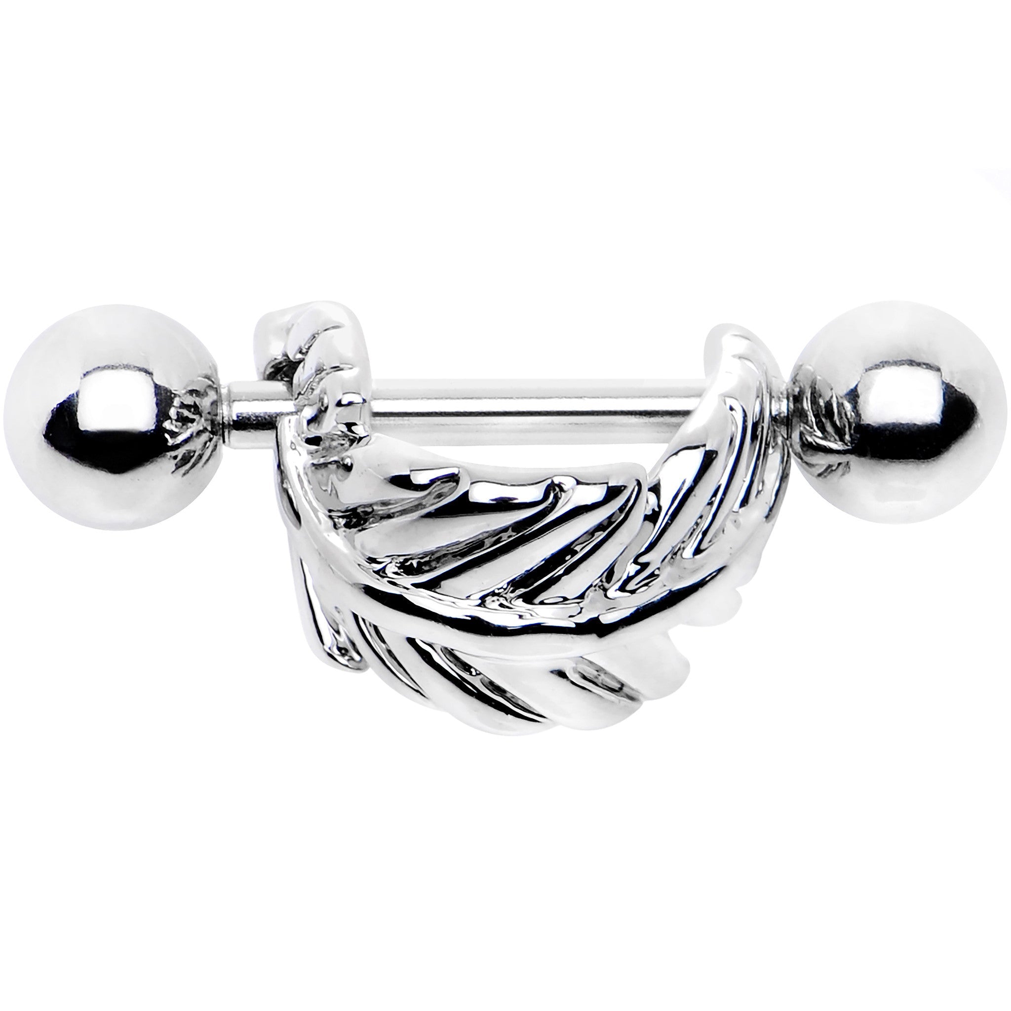 BodyCandy 16G 3/8 Steel Barbell Floating Feather Cartilage Cuff — detail close-up