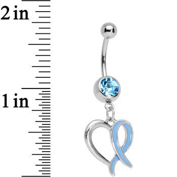 BodyCandy Baby Blue Gem Wispy Blue Twisted Heart Dangle Belly Ring — detail close-up