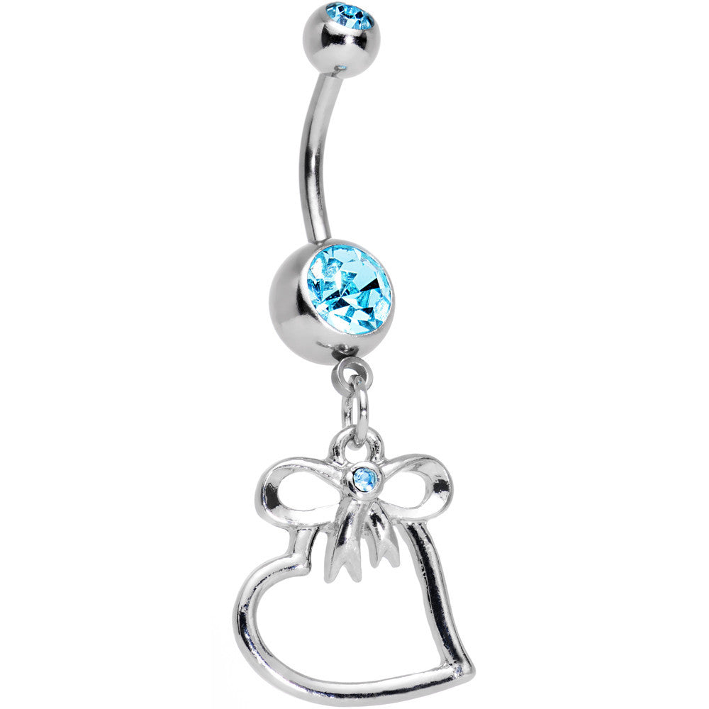 BodyCandy Aqua Gem Pretty Bow and Heart Dangle Belly Ring — main product shot