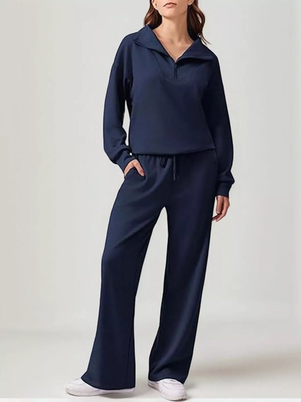 Relaxed Fit Quarter-Zip Top and Pants Set