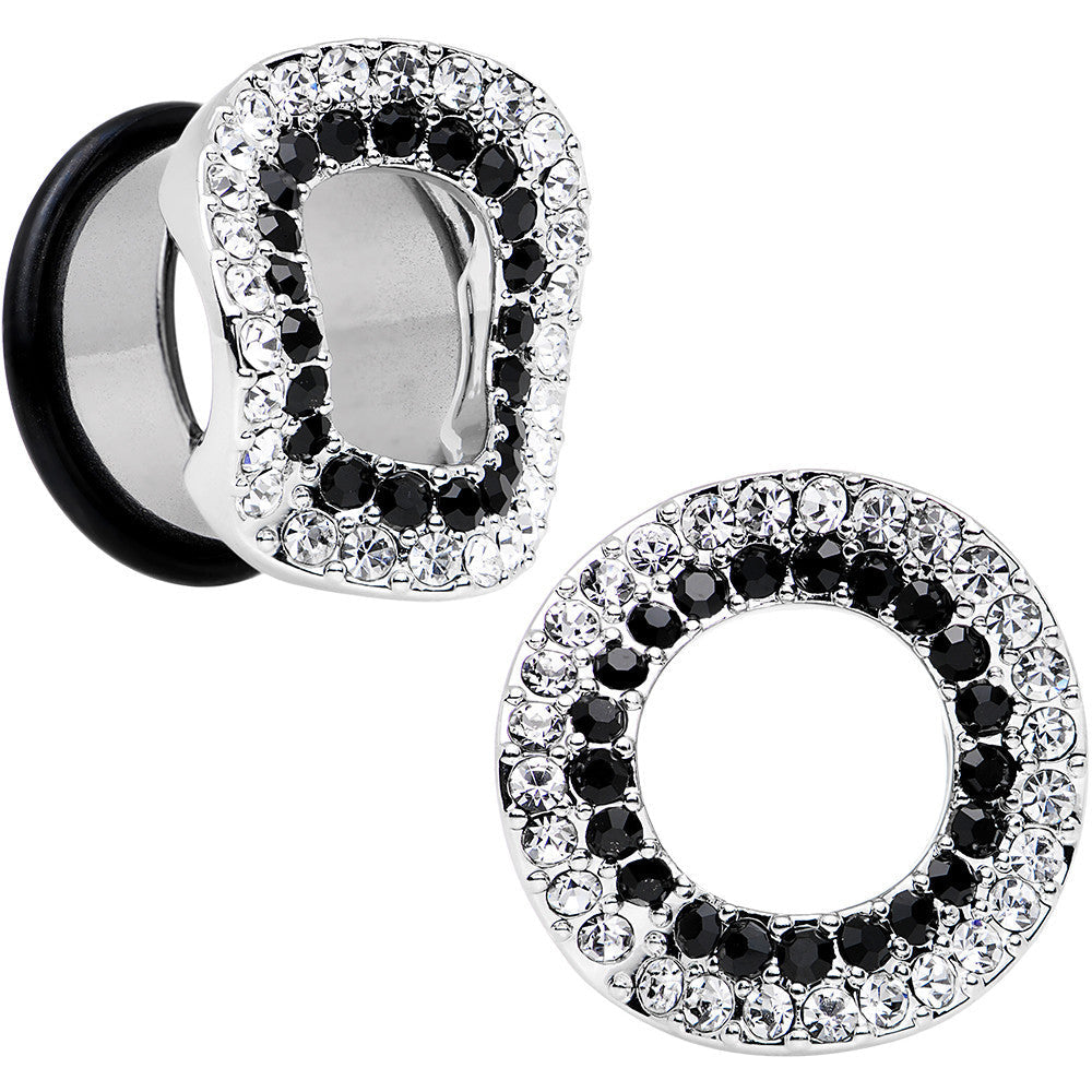 BodyCandy 18mm Clear Black Gem Steel Warped Ring Single Flare Tunnel Plug Set — main product shot