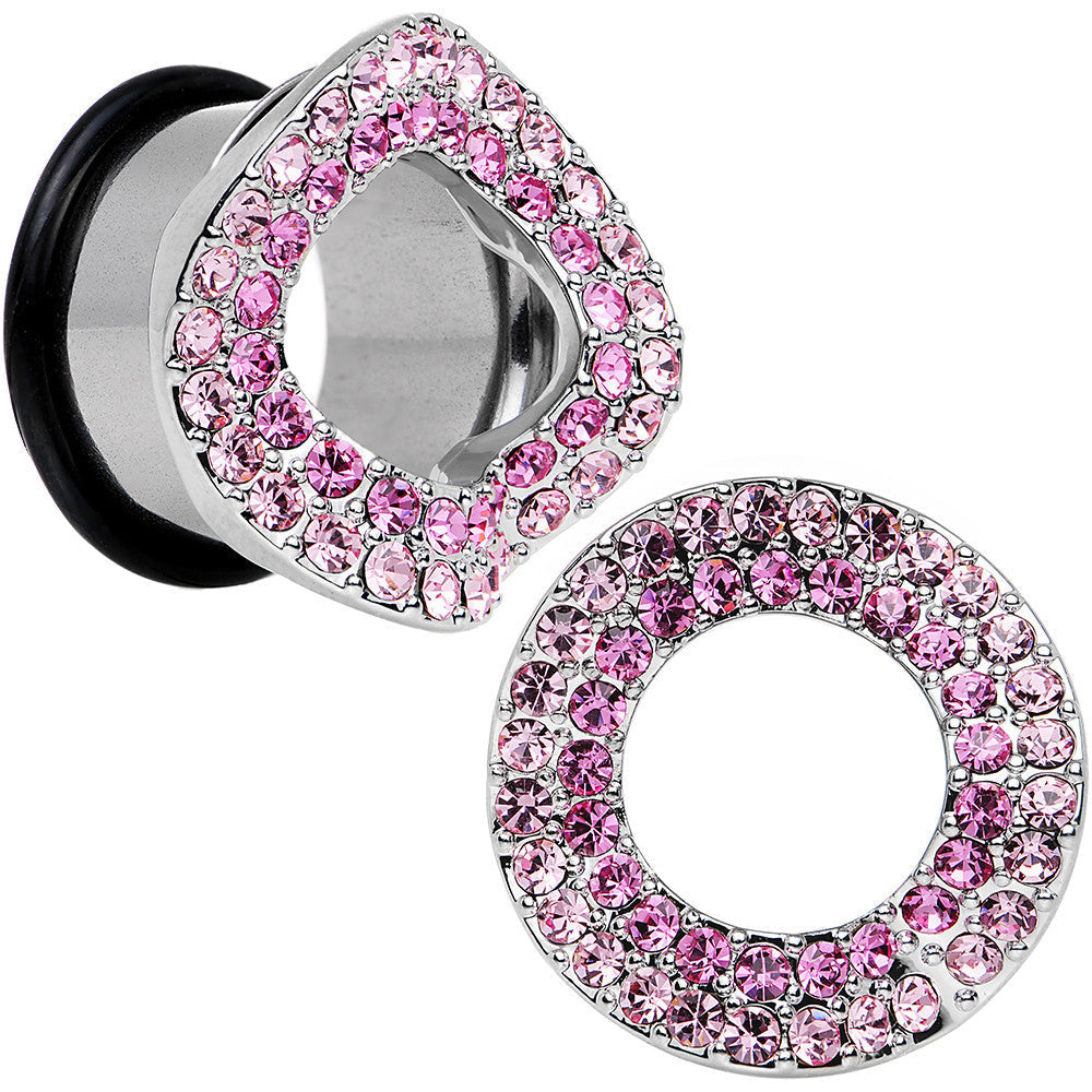 BodyCandy 18mm Pink Gem Steel Warp Ring Single Flare Tunnel Plug Set — main product shot