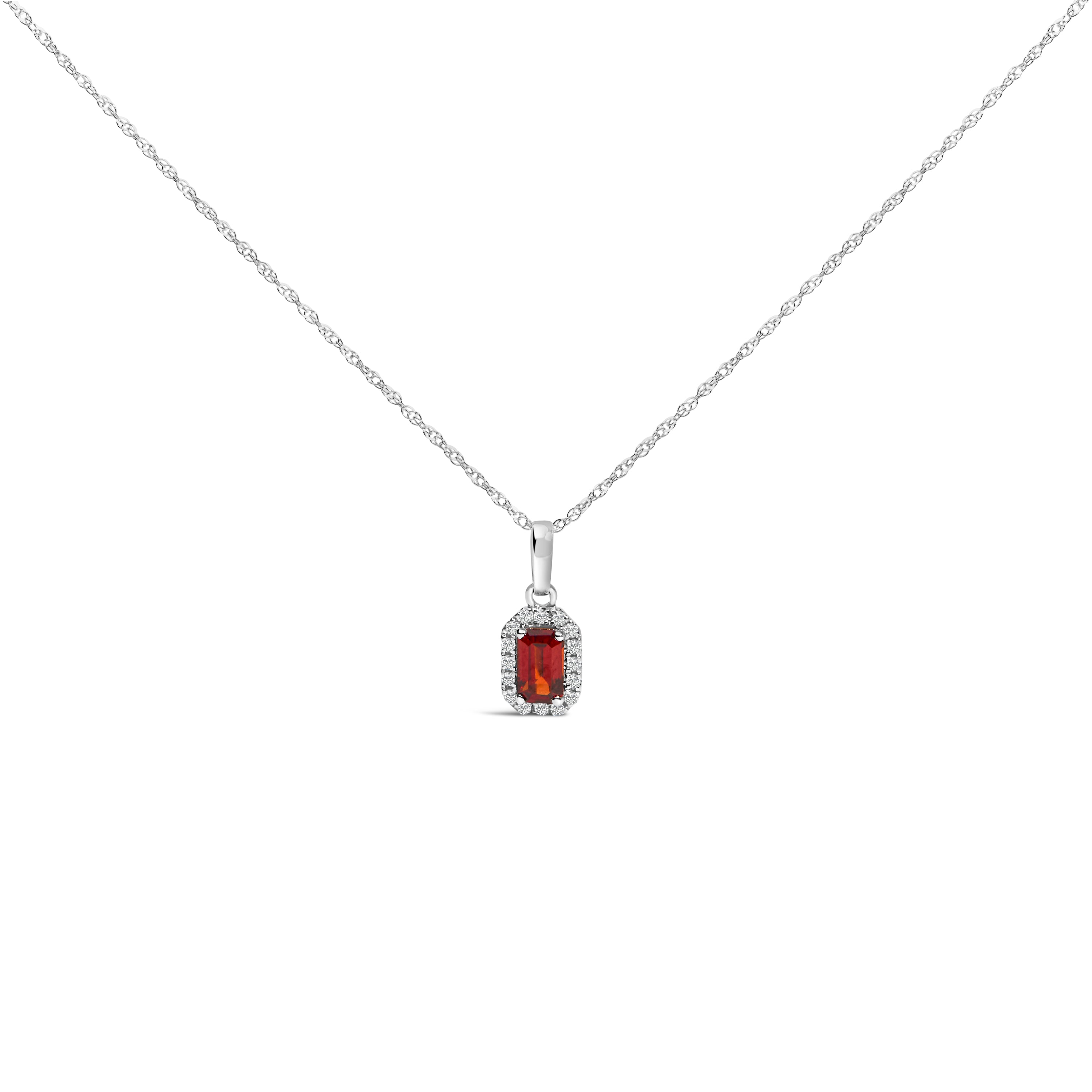 10K White Gold 5x3mm Green Emerald and Diamond Accent Halo Octagonal Shape 18" Pendant Necklace (I-J Color, I1-I2 Clarity)