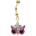 BodyCandy Clear Pink and Black Gem Gold Plated Beady Eye Owl Dangle Belly Ring — main product shot