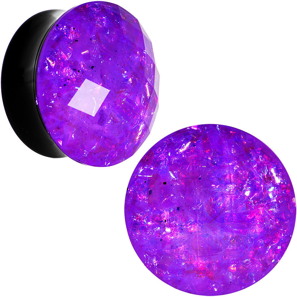 BodyCandy 24mm Black Acrylic Fuchsia Galaxy Faceted Saddle Plug Set — main product shot