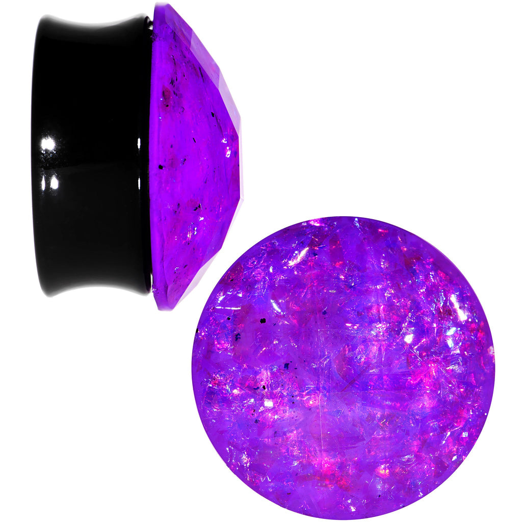 BodyCandy 24mm Black Acrylic Fuchsia Galaxy Faceted Saddle Plug Set — detail close-up