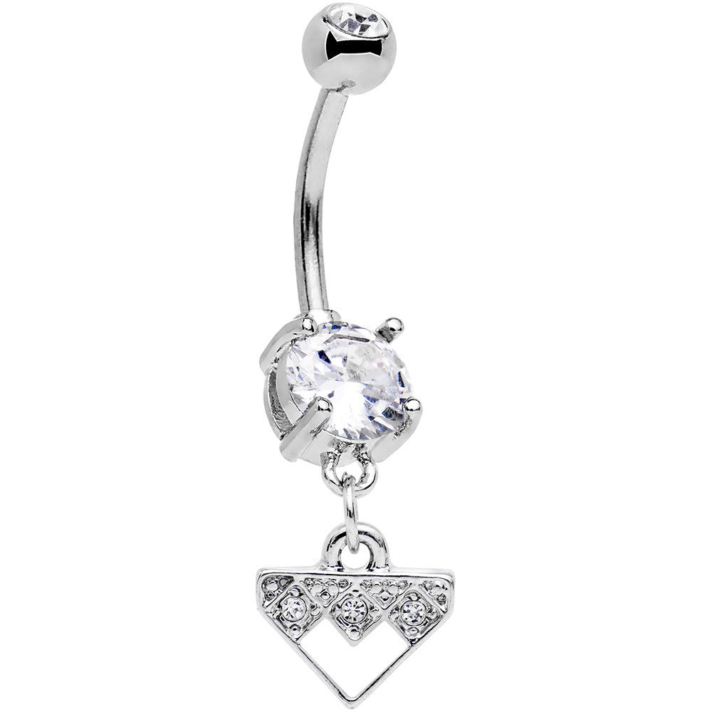 BodyCandy Clear Gem Stainless Steel Triangular Shield Dangle Belly Ring — main product shot