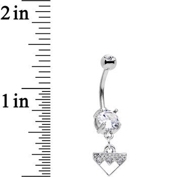BodyCandy Clear Gem Stainless Steel Triangular Shield Dangle Belly Ring — detail close-up