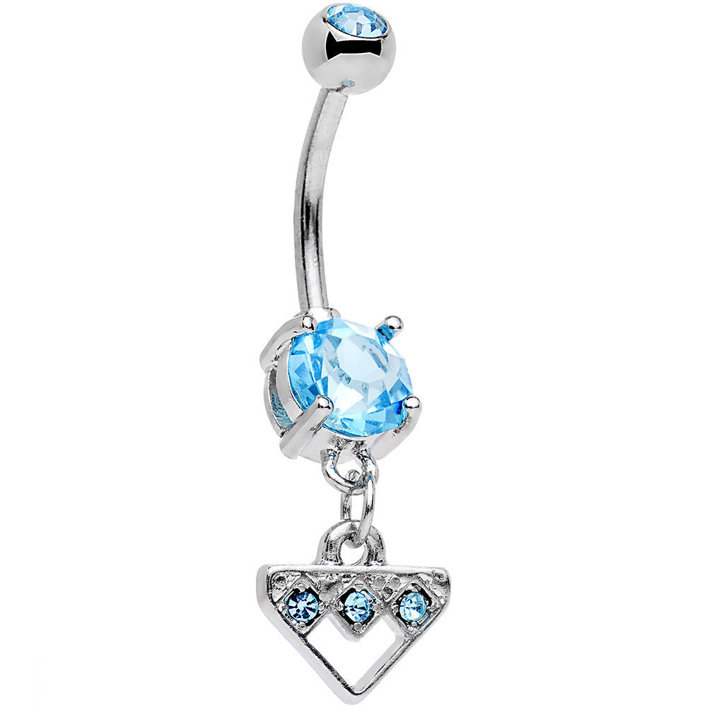 BodyCandy Aqua Gem Stainless Steel Triangular Shield Dangle Belly Ring — main product shot