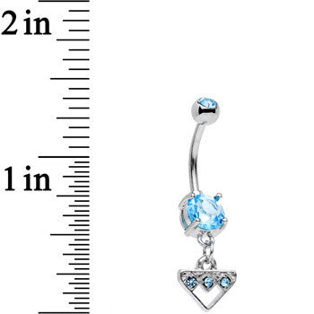 BodyCandy Aqua Gem Stainless Steel Triangular Shield Dangle Belly Ring — detail close-up