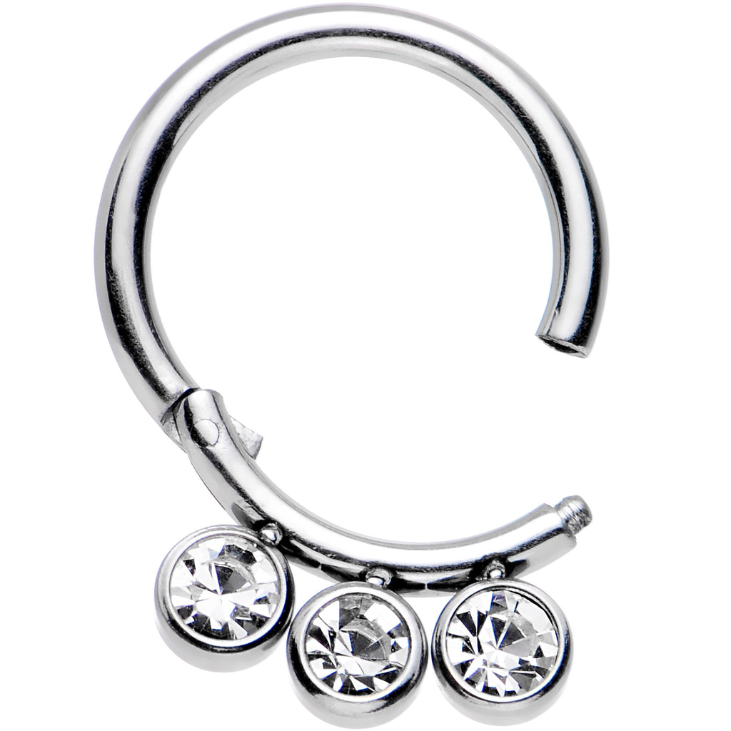 BodyCandy 16G 5/16 Clear Gem Stainless Steel Hinged Segment Ring — detail close-up
