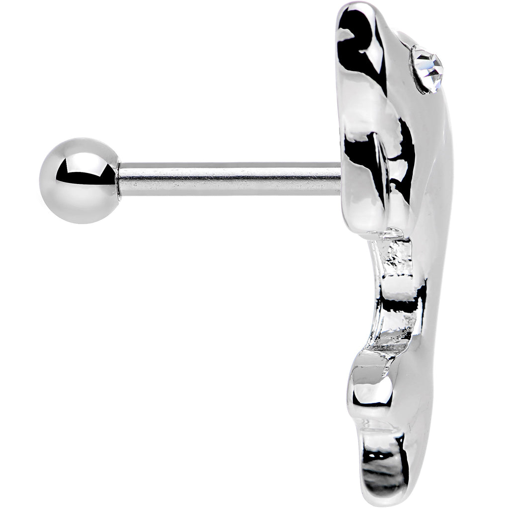 BodyCandy 16G 1/4 Clear Gem Dolphin Left Cartilage Earring — detail close-up