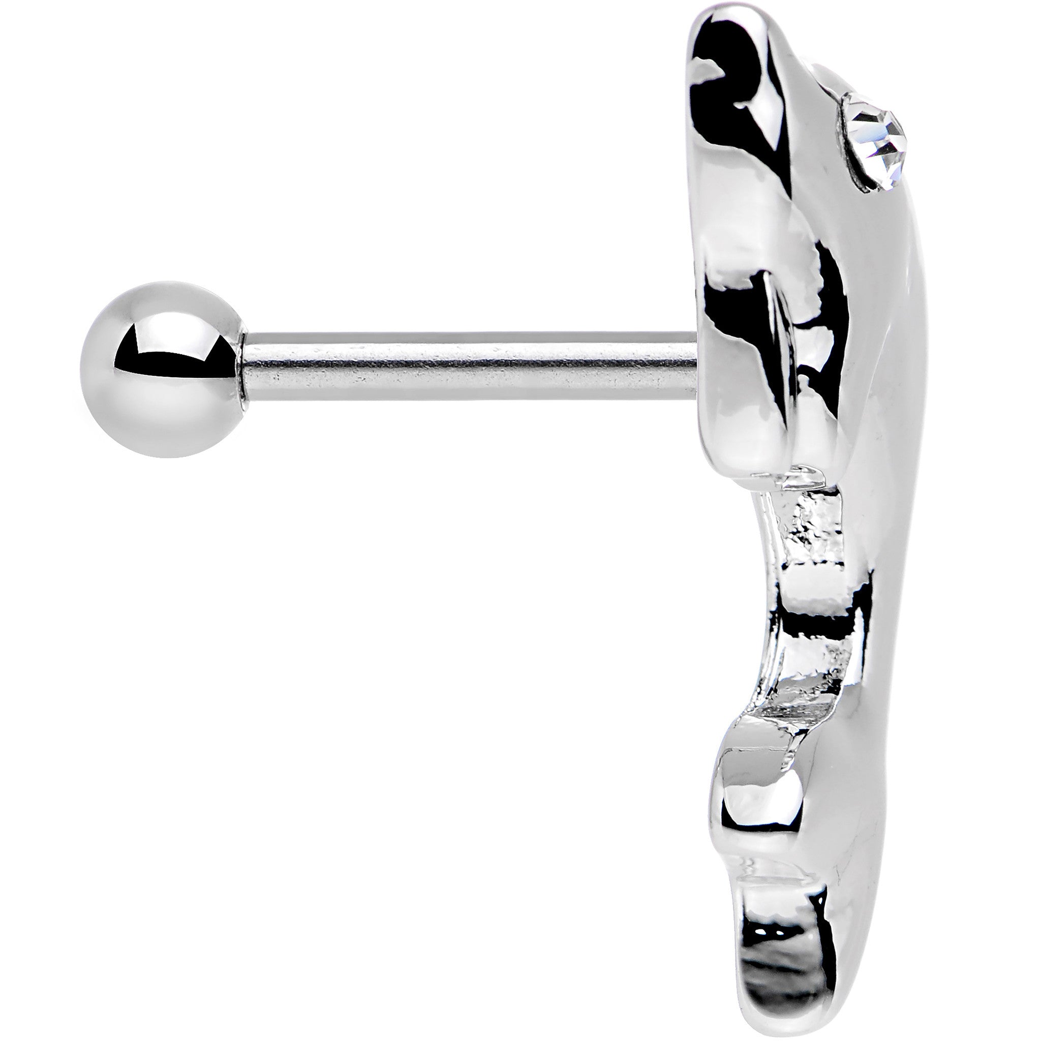 BodyCandy 16G 1/4 Clear Gem Dolphin Left Cartilage Earring — detail close-up