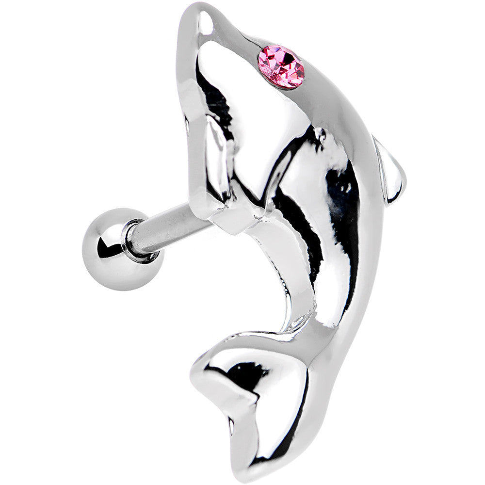 BodyCandy 16G 1/4 Pink Gem Dolphin Left Cartilage Earring — main product shot