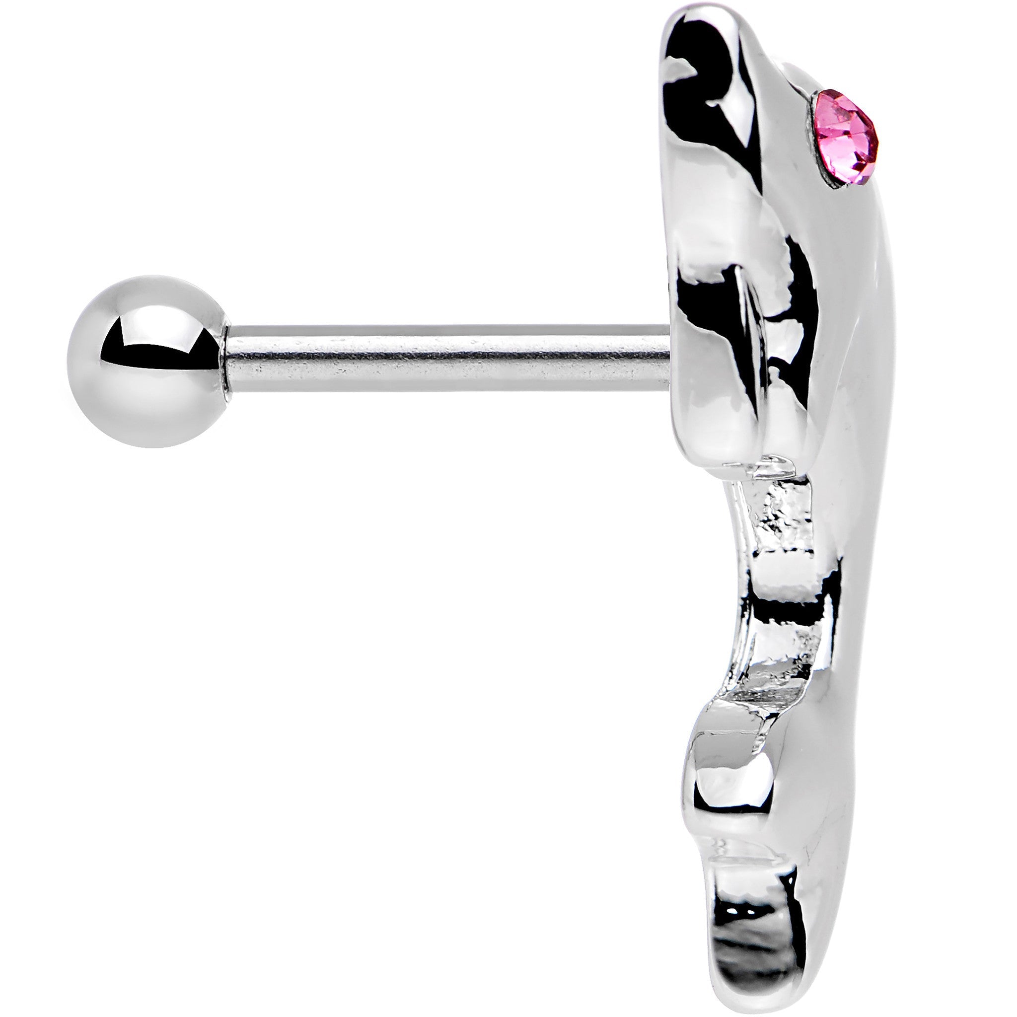 BodyCandy 16G 1/4 Pink Gem Dolphin Left Cartilage Earring — detail close-up