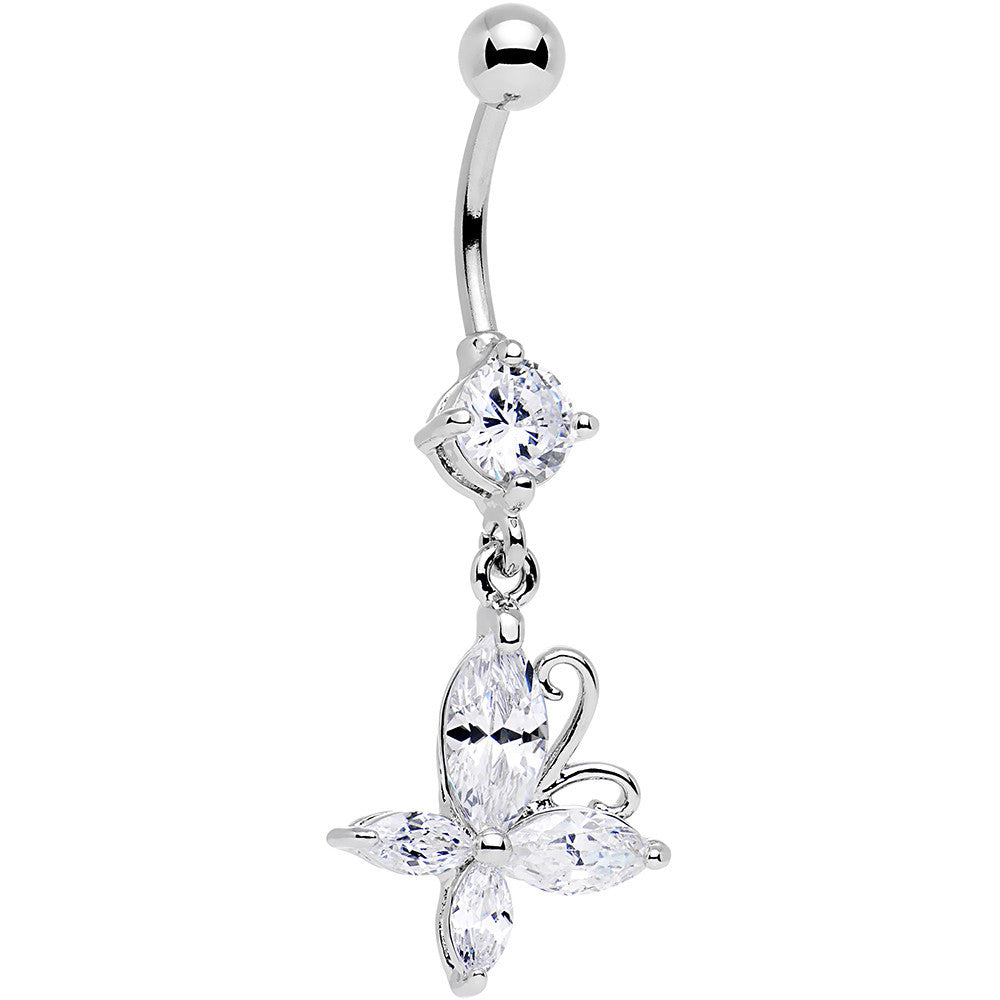 BodyCandy Clear Gem Butterfly Prong Set Dangle Belly Ring — main product shot