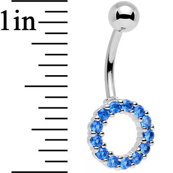 BodyCandy Blue Gem Stainless Steel Hollow Circle Belly Ring — detail close-up
