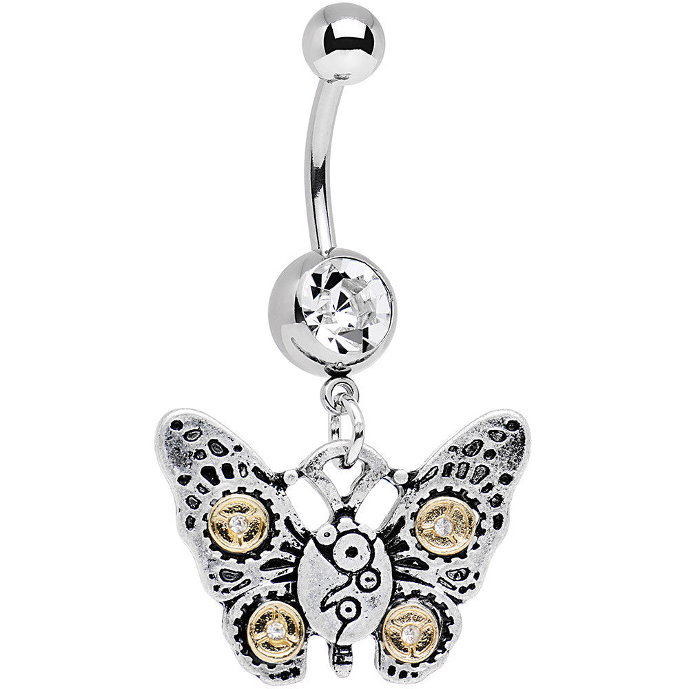 BodyCandy Clear Gem Steampunk Butterfly Dangle Belly Ring — main product shot