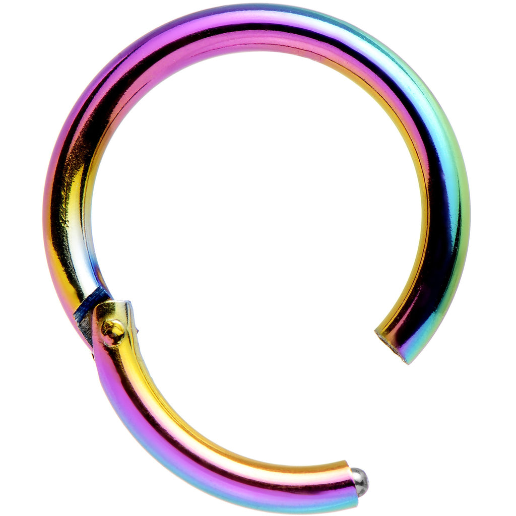 BodyCandy 14G 3/8 Rainbow Anodized Hinged Segment Ring — detail close-up