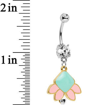 BodyCandy Clear Gem Pink Blue Shapes Belly Ring Created with Crystals — detail close-up