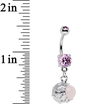 BodyCandy Pink Gem White Globe Dangle Belly Ring Created with Crystals — detail close-up