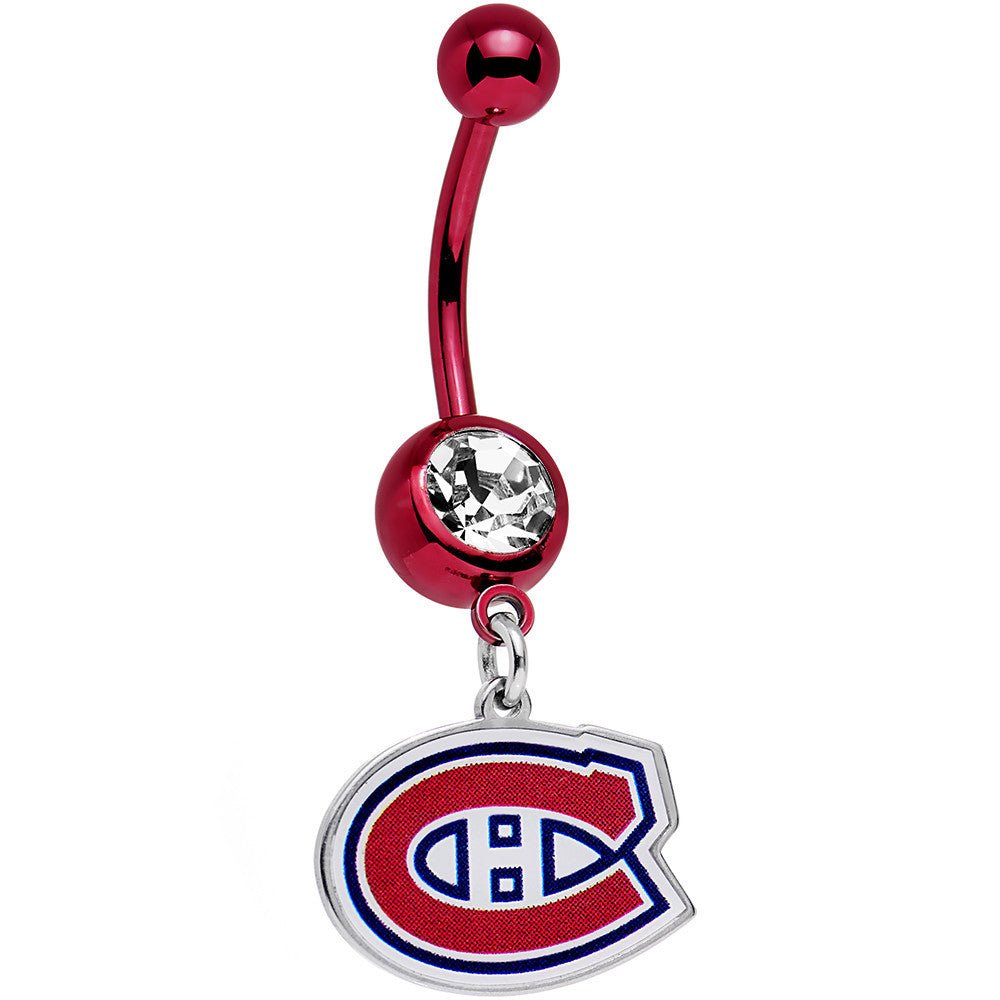 BodyCandy Licensed Clear Gem Red Anodized NHL Montreal Canadiens Belly Ring — main product shot