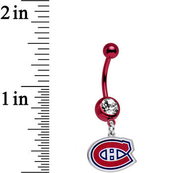 BodyCandy Licensed Clear Gem Red Anodized NHL Montreal Canadiens Belly Ring — detail close-up