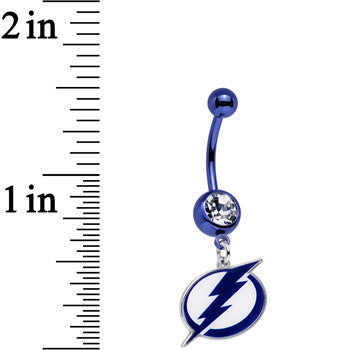 BodyCandy Licensed Clear Gem Blue Anodized NHL Tampa Bay Lightning Belly Ring — detail close-up