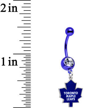 BodyCandy Licensed Clear Gem Blue Anodized NHL Toronto Maple Leafs Belly Ring — detail close-up