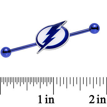 BodyCandy Licensed Blue Anodized NHL Tampa Bay Lightning Industrial Barbell 38mm — detail close-up