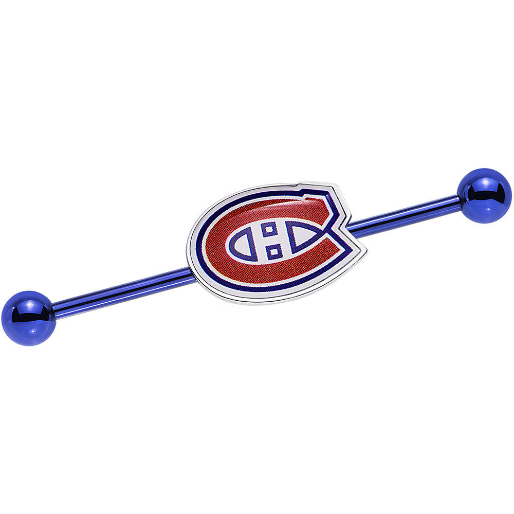 BodyCandy Licensed Blue Anodized NHL Montreal Canadiens Industrial Barbell 38mm — main product shot