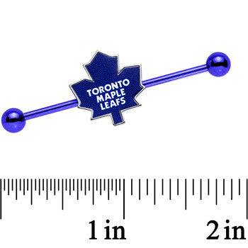 BodyCandy Licensed Blue Anodized NHL Toronto Maple Leaf Industrial Barbell 38mm — detail close-up