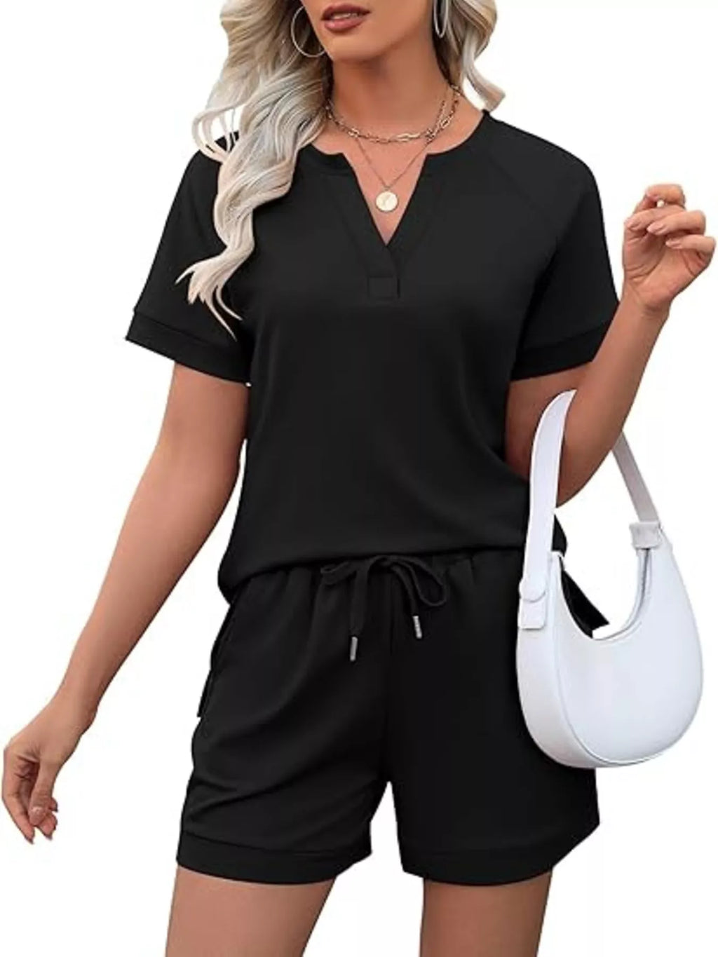 Solid Color Short Sleeve Top and Shorts Two-Piece Set