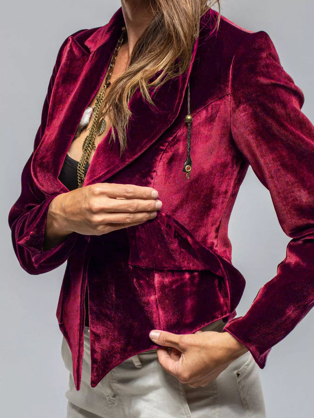 Velvet Lapel Collar One Button Blazer