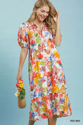 Umgee Watercolor Floral Tiered Midi Dress