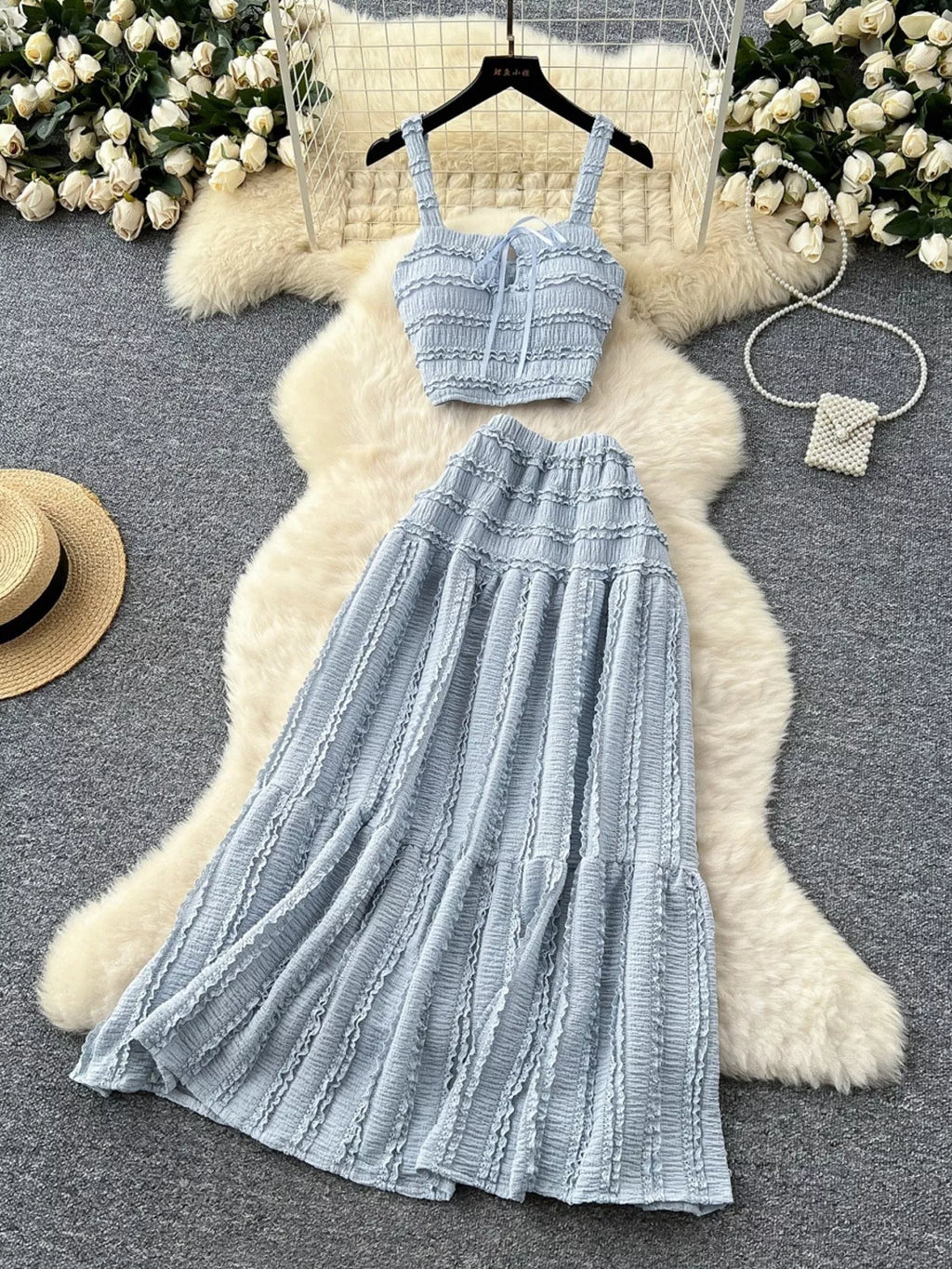 Ruched Crop Top and Maxi Skirt Set