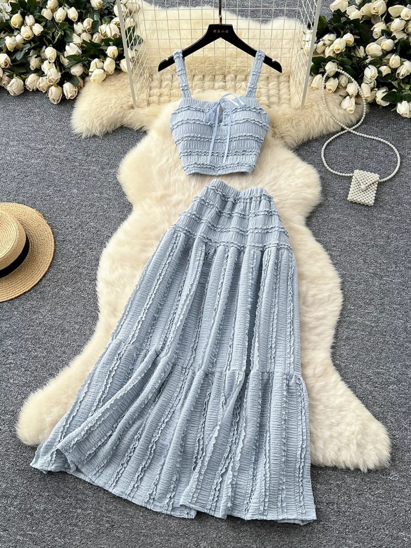 Ruched Crop Top and Maxi Skirt Set
