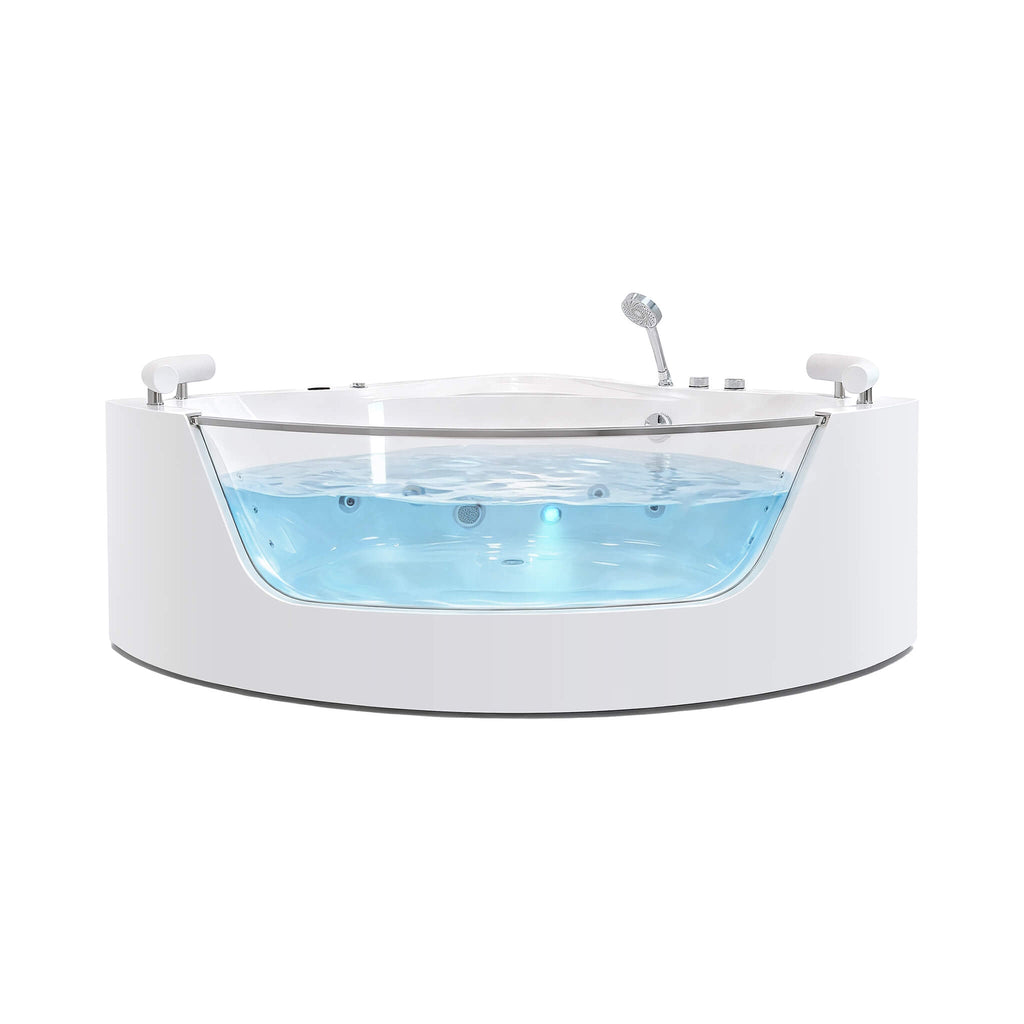 Nuvia Serenity 59-Inch 2-Person Acrylic Corner Whirlpool 16-Jet Hydro Massage Bathtub With Heater Rainbow Light (SAK12058) – 