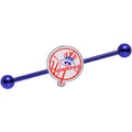 BodyCandy Licensed MLB Blue Anodized New York Yankees Industrial Barbell 38mm — main product shot