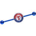 BodyCandy Licensed MLB Blue Anodized Texas Rangers Industrial Barbell 38mm — main product shot