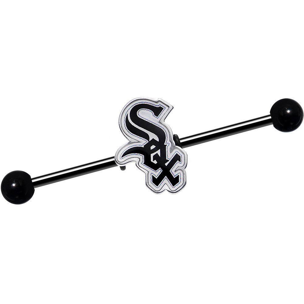BodyCandy Licensed MLB Black Anodized Chicago White Sox Industrial Barbell 38mm — main product shot