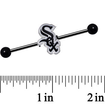 BodyCandy Licensed MLB Black Anodized Chicago White Sox Industrial Barbell 38mm — detail close-up