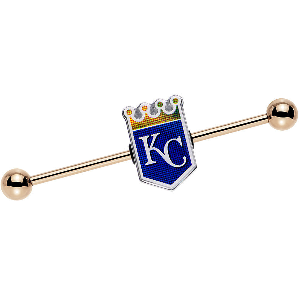 BodyCandy Licensed MLB Gold Anodized Kansas City Royals Industrial Barbell 38mm — main product shot