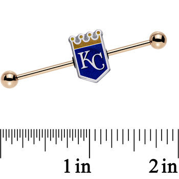 BodyCandy Licensed MLB Gold Anodized Kansas City Royals Industrial Barbell 38mm — detail close-up
