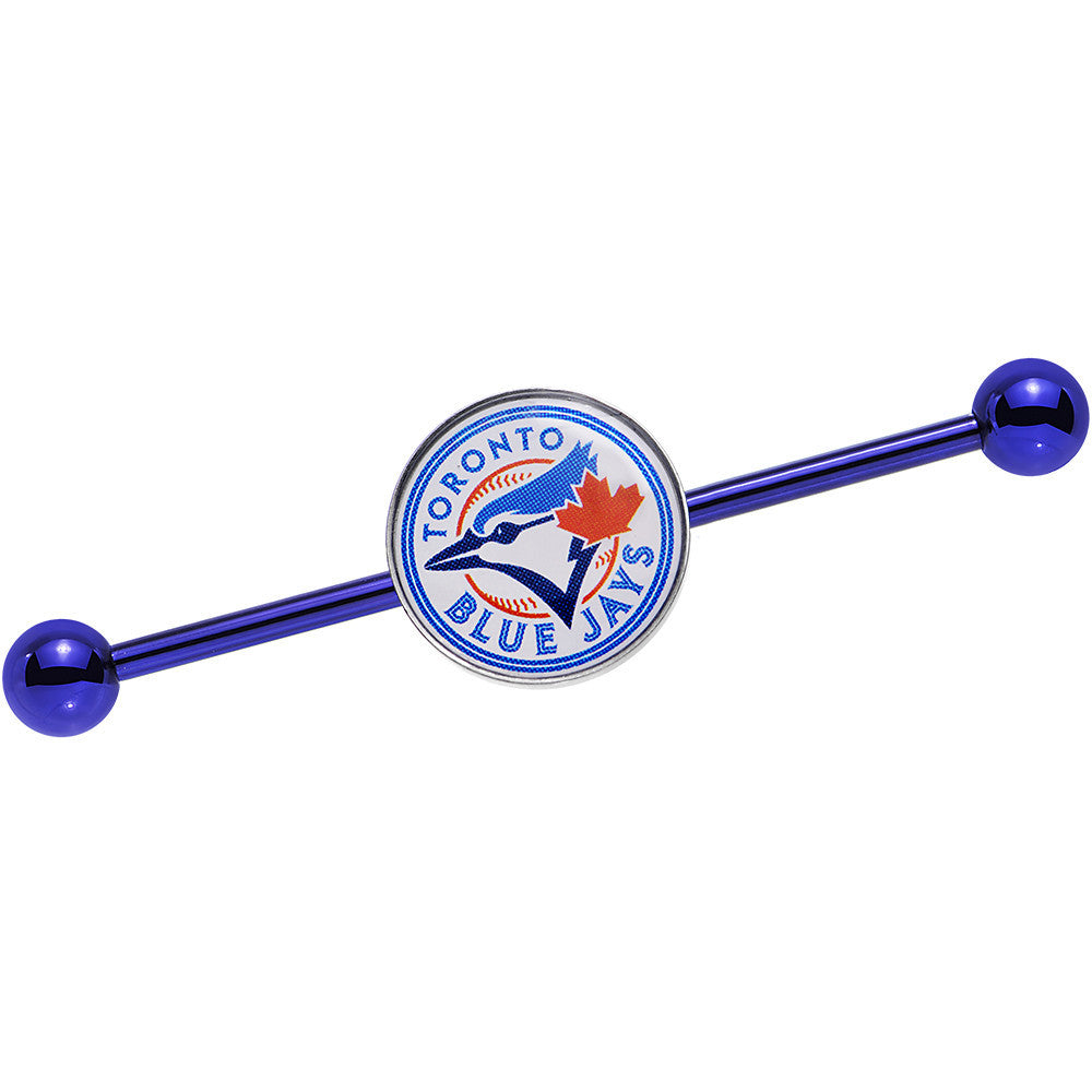 BodyCandy Licensed MLB Blue Anodized Toronto Blue Jays Industrial Barbell 38mm — main product shot
