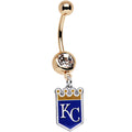 BodyCandy Licensed MLB Clear Gem Gold Anodized Kansas City Royals Belly Ring — main product shot