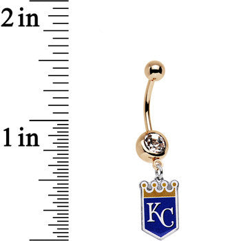 BodyCandy Licensed MLB Clear Gem Gold Anodized Kansas City Royals Belly Ring — detail close-up