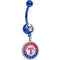 BodyCandy Licensed MLB Clear Gem Blue Anodized Texas Rangers Dangle Belly Ring — main product shot