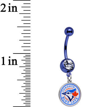 BodyCandy Licensed MLB Clear Gem Blue Anodized Toronto Blue Jays Belly Ring — detail close-up